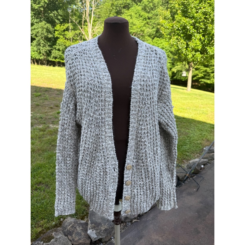 Free‎ People Grey Marled Chunky Knit Button Front Cardigan Sweater Womens Small